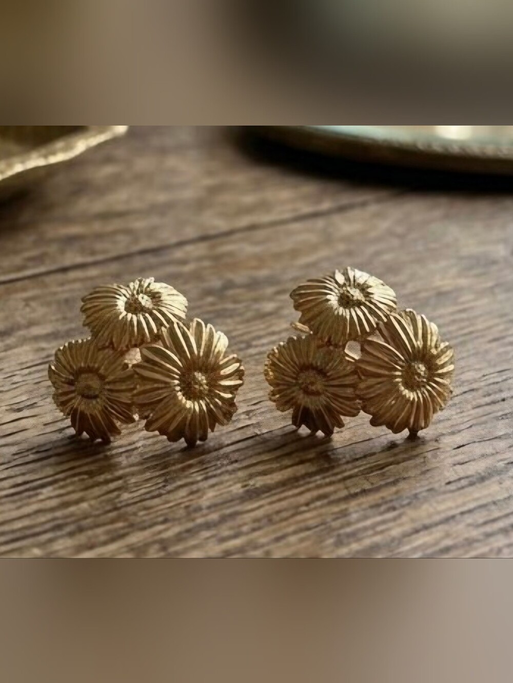 Gold Floral Cluster Hook Earrings